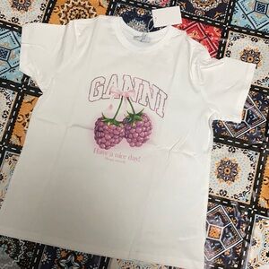 Ganni Retro Raspberry Bow Rhinestone Graphic T-shirt size Medium